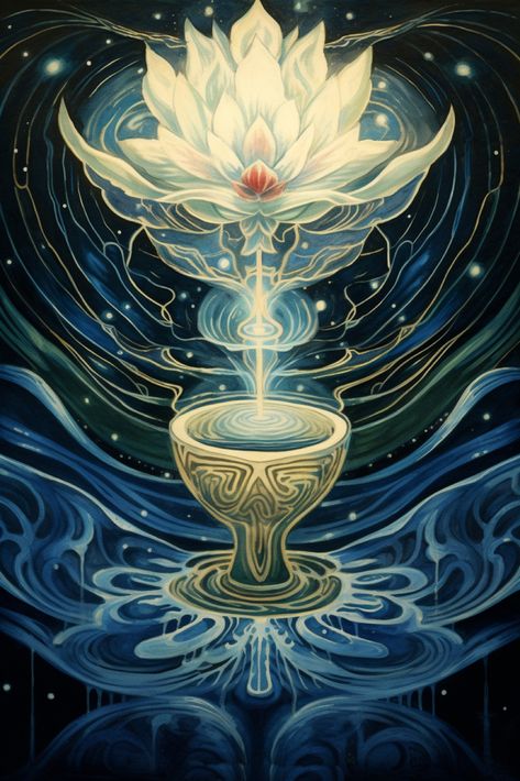 Ace of Cups - The Hermetic Library Blog #AI #art #bibliomancy #generator #iconomancy #ML #tarot #technomancy #AceOfCups #ThothDeck Ace Of Cups Tarot, Tarot Cups, Ace Of Cups, King Of Cups, Cups Tarot, Tarot Cards Art, Cards Art, Cup Art, Tarot Art