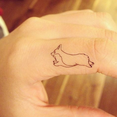 Dog Finger Tattoo, Small Corgi Tattoo, Corgi Ears Tattoo Minimalist, Simple Corgi Tattoo, Minimal Corgi Tattoo, Corgi Flower Tattoo, Corgi Outline Tattoo, Corgi Line Tattoo, Corgi Ears Tattoo