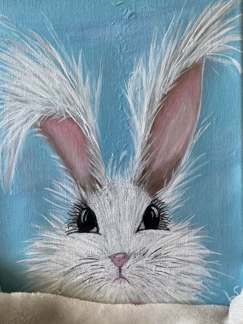 Easter Canvas Painting Ideas Easy, Rabbit Painting Acrylic, Easter Acrylic Painting, Easter Paintings On Canvas, Bunny Canvas Painting, Easter Painting Ideas, Painting Bunnies, Easter Canvas Art, Bunny Paintings