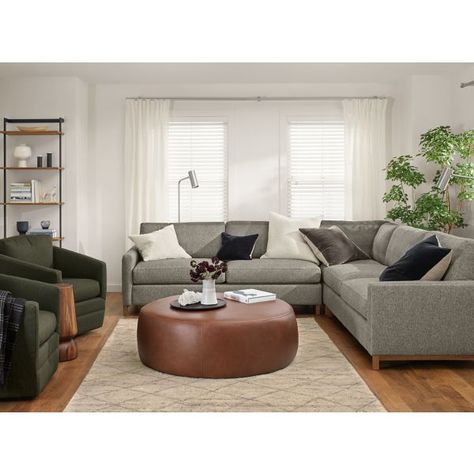 Modern Living Room Furniture - Living - Room & Board Living Room With Table, Swivel Accent Chairs, Round Leather Ottoman, Room And Board, Chairs For Living Room, Modern Ottoman, Modern Living Room Furniture, Swivel Chairs, Living Room Accent Tables