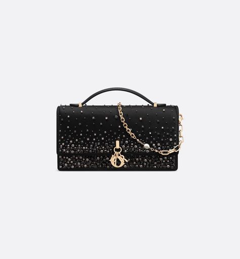 My Dior Mini Bag Black Strass-Embroidered Satin | DIOR Black Dior Bag, Elegant Black Hand-embellished Bag, Luxury Embroidered Black Shoulder Bag, Bougie Closet, Lady Dior Black Bag, Dior Mini Bag, Dior Hand Bag Black, Mini Bag Black, Dior Purse