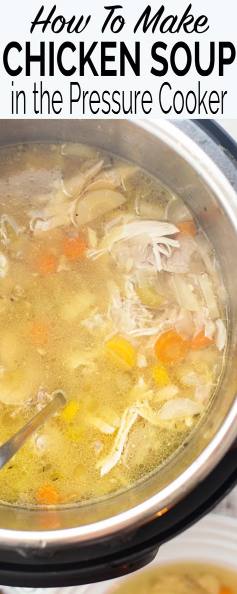 Quick chicken soup in the pressure cooker! Classic recipe with whole chicken (or chicken pieces), carrots, onions, and celery. Ready in 60 minutes. Chicken Soup Pressure Cooker Recipes, Chicken Soup In The Instant Pot, Instant Pot Chicken Soup Whole Chicken, Chicken Soup In Instant Pot, Pressure Cooker Chicken Soup Recipes, Quick Chicken Soup, Whole Chicken Soup, Pressure Cooker Chicken Soup, Instant Pot Chicken Soup