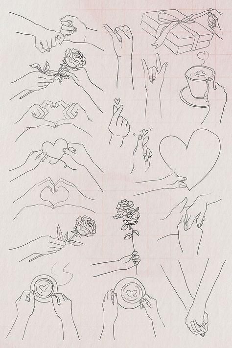 Romance Line Art, Coffee Line Art, Aesthetic Anniversary, Art Romance, Coffee Line, Heart Aesthetic, Tattoo Heart, About Heart, Hand Gestures