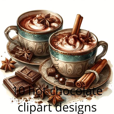 Hot Chocolate Clipart, Hot Chocolate Cups, Chocolate Clipart, Coffee Cup Clipart, Watercolor Easy, Free Fall Printables, Fall Printables, Cafe Latte, Girly Tattoos