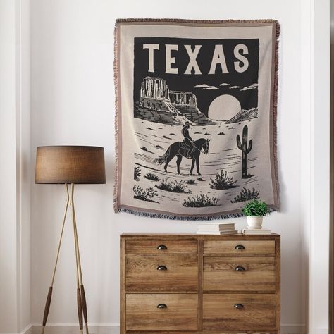 Vintage Texas Cowboy Blanket Tapestry, Western Wall Decor, Rustic Home Decor, Southwestern Art, Texas Landscape Blanket - Etsy Cowboy Blanket, Western Tapestry, Cowboy Bedroom, Blanket Tapestry, Texas Landscape, Texas Home Decor, Western Wall Decor, Western Bedroom Decor, Texas Cowboy