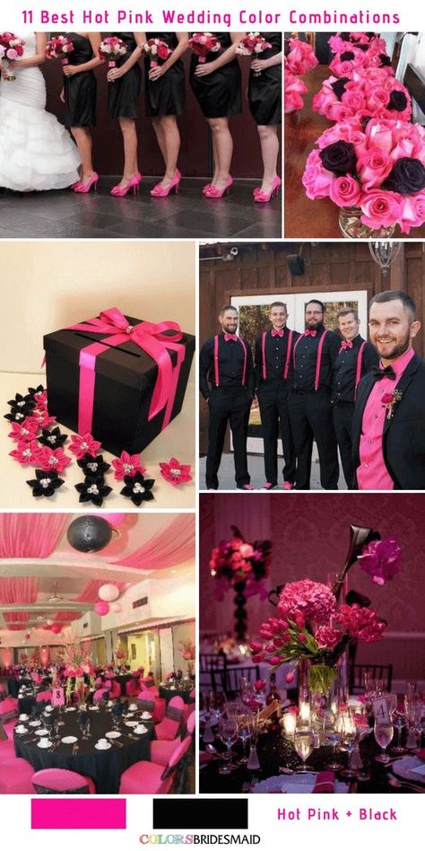 Hot Pink Wedding Colors, Pink Wedding Color Scheme, Pink And Black Wedding, Pink Black Weddings, Hot Pink Wedding, Black Wedding Decorations, Wedding Color Combinations, Pink Wedding Colors, Wedding Color Pallet