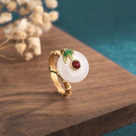 Palace style design cloisonne enamel butterfly white jade ring Donut Ring, Cleansing Stones, Ring Settings Types, Hetian Jade, Real Jewelry, White Jade, Leaf Ring, Jade Ring, Copper Material