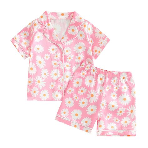 PRICES MAY VARY. 🌼 SOFT MATERIAL:Baby girl pajamas set short sleeve toddler girl sleepwear outfit,is made of made of cotton blend with some comfort touch, very softly and comfy.toddler girl summer pajamas outfit,lightweight and skin-friendly material care for girls. 🌼 Cute DESIGN:Baby girl floral pajamas,comes with features short sleeves, turn down collar,flowers printed, button-down design. The elastic waist of the shorts ensures a snug fit,toddler kids girl pajamas set,summer pajamas for gir Toddler Girl Pajamas, Parent Dr, Pajamas Outfit, Pink Pjs, Pajamas Short, Shein Fits, Girl Pajamas, Summer Sleepwear