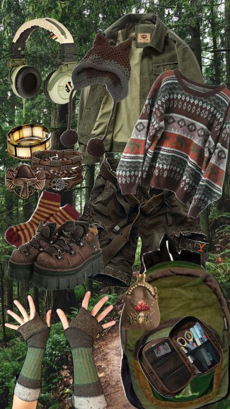 #forestvibes #goblincore #fashionboard #grandpasweater Faggotcore Aesthetic, Goblincore Flannel, Goblin Aesthetic Outfits, Cute Goblin Core Outfits, Overalls Outfit Goblincore, Woodland Clothing Aesthetic, Goblincore Masculine, Soft Goblincore Outfits, Male Goblincore