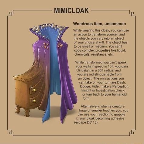 Mimic Armor Dnd, Dnd Item Ideas, Mimic Ideas, Dnd 5e Magic Items, Dnd Items Homebrew, Fantasy Items Art, Magic Items 5e, Dnd Magic Items Homebrew, Dnd Magic Items