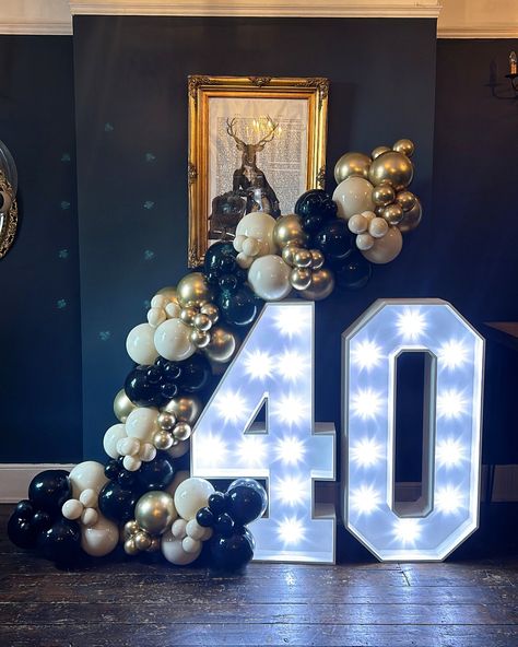 40th birthday party! 🖤💛 Set up 1 of 3 today✨ @sparklebrightlights thank you as always for the lights! #partyideas #balloons #balloondecor #bubbleballoons #balloondecoration #birthdayparty #birthdaydecor #kentbusiness #londonbusiness #smallbusiness #smallbusinessowner #balloonideas #balloonstylist #balloondecorations #balloondesign #1stbirthday #1stbirthdayparty #discoverunder5k #discoverunder10k #discoverunder1k Masculine 40th Birthday Party Ideas, 40th Birthday Balloons For Men, Men 40th Birthday Ideas, Men 40th Birthday Ideas Man Party, 40th Birthday Ideas, 40th Birthday Balloons, Husband 40th Birthday, 40th Birthday Men, 50 Birthday