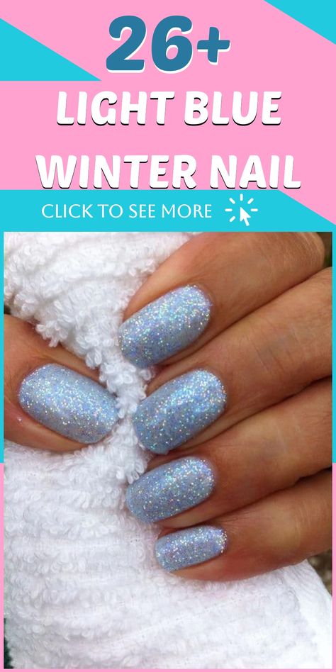 Elevate your winter nail game with our enchanting light blue nail designs that add elegance to your entire appearance. Explore a range of options from soft pastel blues to shimmering icy tones, ensuring your nails stay chic all season long. Get ready to showcase your impeccable sense of winter fashion with our exquisite light blue manicures that are sure to make a statement wherever you go! Light Blue And Glitter Nails, Blue Ombre Sparkle Nails, Blue Winter French Tip Nails, Blue Glitter Nails Ideas, Frozen Nails Designs, Snow Queen Nails, Blue And Glitter Nail Ideas, Icy Blue Chrome Nails, Blue And Silver Nails Acrylic