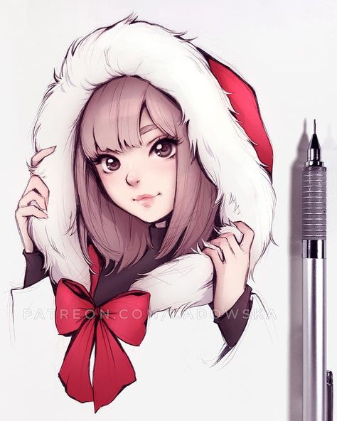 Asia Ladowska on Instagram: “Not sure when I'll post again so just wanted to wish everyone Happy Christmas now 😊🎄🎁 Remember to give a lot of love, especially to the…” Asia Ladowska, Cartoon Drawing Tutorial, Drawing Eyes, Drawing Hair, Angel Face, Animated Drawings, Arte Fantasy, Anime Drawings Tutorials, Drawing Tutorials