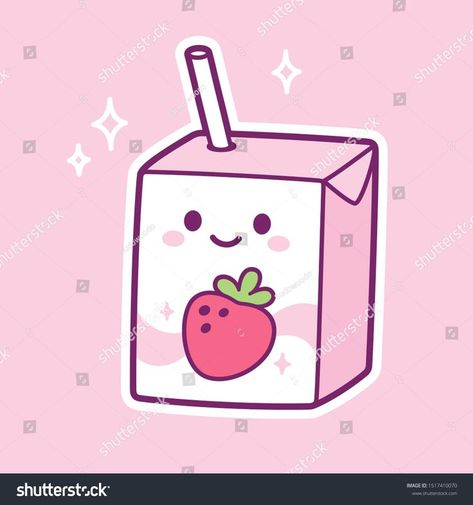 Milk Carton Drawing, Kawaii Milk Carton, Milk Drawing, Box Character, Cartoon Strawberry, Pokemon Birthday Party, Cute Easy Doodles, Milk Box, Drawing Tutorials For Kids