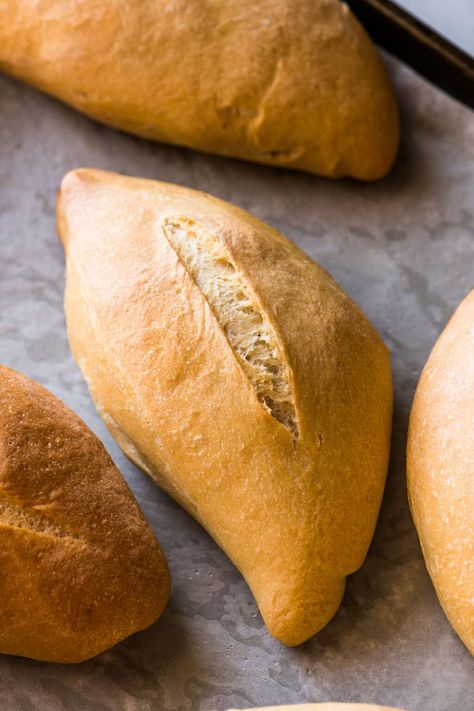 An easy bolillo bread recipe for the popular traditional Mexican rolls that feature a crusty exterior and a soft and pillowy inside. This staple Mexican bread is perfect for making tortas or enjoying alongside favorites like pozole and mole. Bollios Mexican, Mexican Rolls, Bolillo Recipe, Easy Steak Fajitas, Mexican Bakery, Isabel Eats, Torta Recipe, Chorizo And Eggs, Mexican Bread