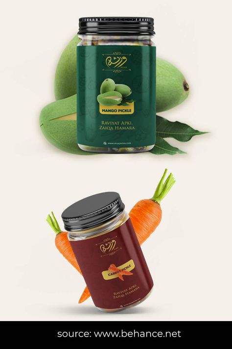 pickle jar label design idea Pickle Packaging Design, Pickle Label Design, Pickle Packaging, Jar Label Design, Pickle Brands, Spices Packaging, Pickle Jar, Packaging Design Trends, Branding Design Packaging