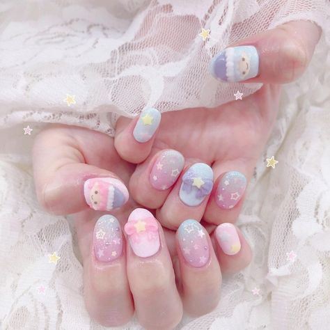 Manicure Aesthetic, Sanrio Nails, Boring Nails, 11 Birthday, Kawaii Nail Art, Cute Short Nails, Star Nail Art, Sanrio My Melody, Nail Stuff