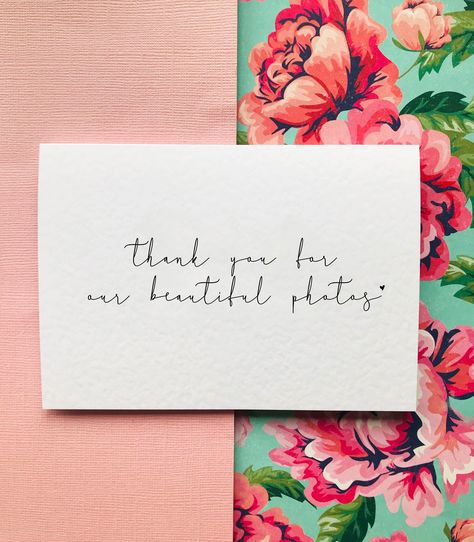 Our 'Thank You For Our Beautiful Photos' calligraphy card is a lovely bespoke way to thank your photographer for photographing your wedding day.  All our cards are printed on 300GSM textured card for a high quality and professional finish. Cards come with a white envelope.  Like this card but looking for a slight variation on the words or style? Just get in touch and we can happily discuss a custom order with you. Wedding Planner Card, Carton Texture, Bride Speech, Wedding Readings, Calligraphy Cards, Baby Announcement Cards, Small Font, Heart Motif, Beautiful Calligraphy