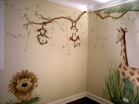 Whimsical Jungle Nursery Mural | This is a whimsical jungle … | Flickr Nursery Ideas Boy, Jungle Thema, Boy Nursery Themes, Jungle Mural, Lion Baby, Baby Boy Nursery Themes, Kids Room Paint, Jungle Room