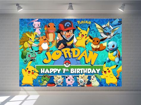 Pokemon Banner, Backdrops Kids, Movie Themed Party, Happy 7th Birthday, Birthday Party Background, Party Photo Backdrop, Pokemon Birthday Party, Pokemon Theme, Pokemon Party