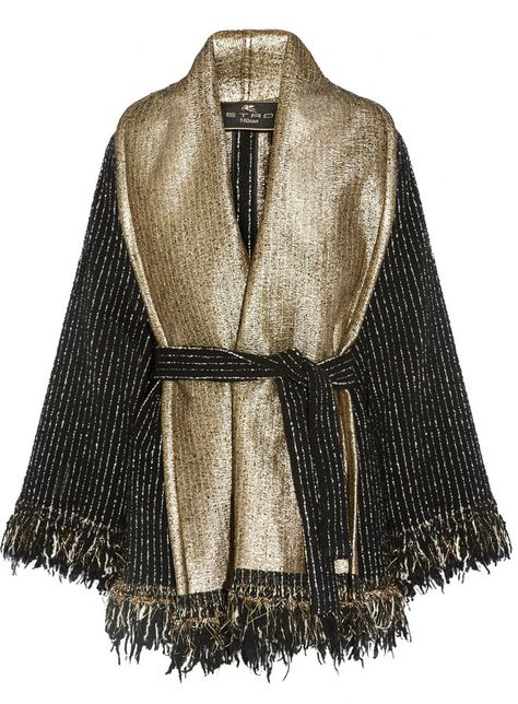 Etro Fringed Wool-Blend Bouclé Wrap Black And Gold Jacket, Gypset Style, Metallic Jacket, Boucle Jacket, Abaya Designs, Abayas Fashion, Abaya Fashion, Modest Dresses, Kimonos