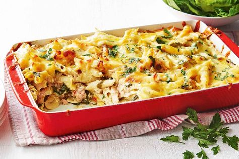 Taste.com.au Creamy tuna and mushroom pasta bake Tuna Pasta Casserole, Tuna Pasta Bake Recipe, Creamy Tuna Pasta Bake, Mushroom Pasta Bake, Creamy Tuna Pasta, Tuna Pasta Bake, Pasta Bake Recipe, Mushroom Recipes Pasta, Resep Pasta