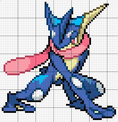 Greninja Pokemon Pixel Art Pattern Pokemon Greninja, Pokemon Pixel Art Pattern, Pokemon Pixel, Pokemon Pixel Art, Pixel Pokemon, Pokemon Cross Stitch Patterns, Modele Pixel Art, Pokemon Cross Stitch, Pixel Art Pokemon