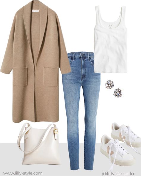 The Return Of The Best Coatigan + Outfit Ideas - Lilly Style Coatigan Outfit, Airplane Outfits, Fall Wardrobe Staples, Boots And Leggings, Cold Outfits, Mother Jeans, Cardigan Fashion, Work Outfits Women, Winter Fashion Outfits