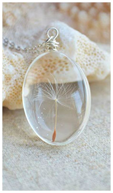 Dandelion Seed - Make a Wish - Necklace #ad jewellery #jewelry #unusual #silver #necklace #valentines Seni Resin, Dandelion Necklace, Silver Diamond Necklace, Resin Jewelry Diy, Dandelion Seed, Sterling Silver Wire Wrap, Couple Necklaces, 925 Sterling Silver Chain, Sea Glass Jewelry