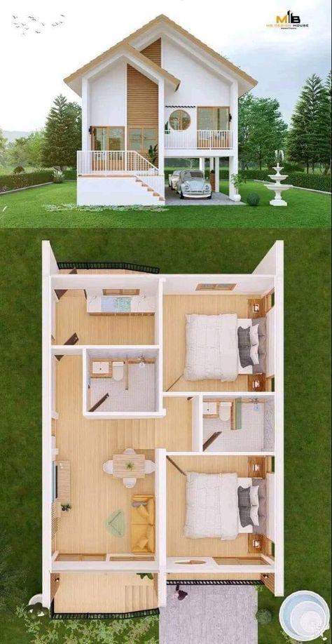 Tiny Home Open Floor Plan, Two Bedroom Tiny House, Small House Blueprints, Sims Houses, Small House Layout, Pole Barn House Plans, Gym Art, House Floor Design, Simple House Design