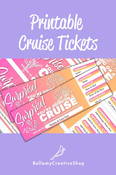 Printable Cruise Ticket Keepsake Surprise Cruise Reveal Edit in Canva Instant Download Cruise Tickets, Cruise Kids, Cruise Gifts, Cruise Trip, Fun Printables, Message In A Bottle, Pack Your Bags, Gift Giver, Caribbean Cruise