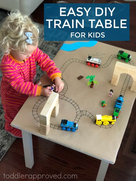 Easy DIY Paper Train Table for Kids - Toddler Approved Diy Train Table, Pete The Cat Buttons, Diy Train, Book Club For Kids, Train Crafts, Paper Train, Table For Kids, Alphabet Train, Train Table