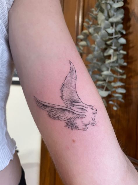 Rabbit Hand Tattoo, 2 Rabbits Tattoo, Bunny Knee Tattoo, Runaway Bunny Tattoo, Angel Bunny Tattoo, Bunny With Wings Tattoo, Peter Rabbit Tattoo, Peter Rabbit Tattoos, The Runaway Bunny