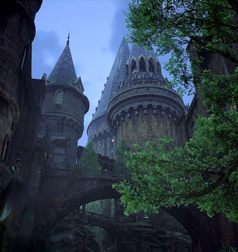 Hogwarts Legacy Aesthetic Harry Potter, Hogwarts Aesthetic, Dark Mark, A Castle, In The Dark, Hogwarts, Harry Potter, Castle, Trees