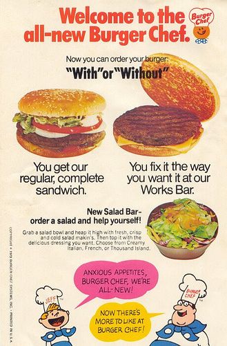 Burger Chef With or Without Burger Chef, Vintage Menu, Cold Salad, Food Advertising, Vintage Restaurant, Old Advertisements, Food History, Fast Food Chains, Food Ads