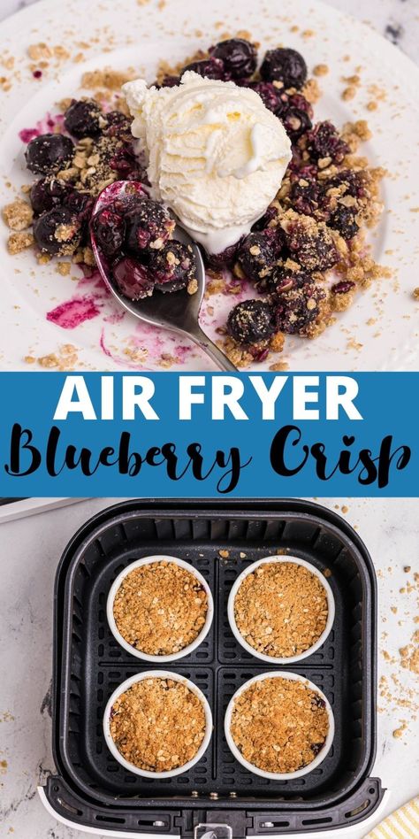 Air Fryer Blueberry Crisp is a delicious dessert with a juicy blueberry filling and crumbly oat topping. It is such an easy air fryer dessert! Air Fryer Blueberry, Air Fryer Dessert, Blueberry Filling, Air Fryer Recipes Dessert, New Air Fryer Recipes, Air Fryer Recipes Snacks, Blueberry Crisp, Air Fried Food, Air Fryer Oven Recipes