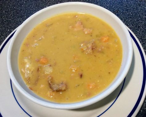 Soupe aux Pois (Canadian Pea Soup) #Quebec #French-Canadian #justapinchrecipes Yellow Pea Soup Recipe, French Canadian Pea Soup, Canadian Pea Soup, Yellow Pea Soup, Yellow Peas, Pea Soup Recipe, Thick Stew, Pea And Ham Soup, Cup Of Soup