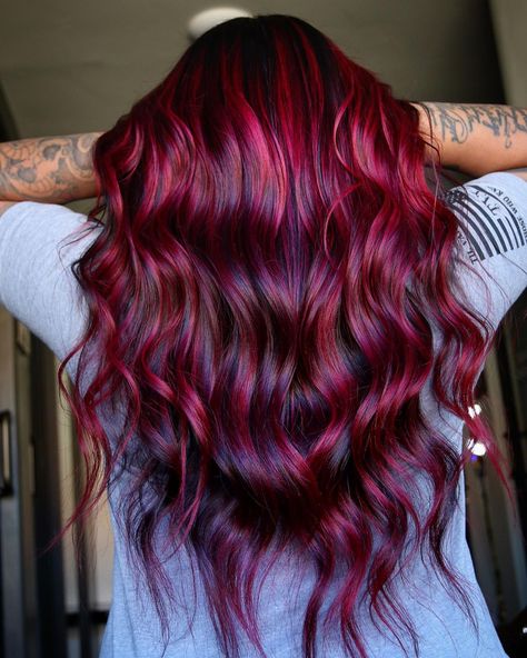 30 Posh Dark Red Hair Colors for an Enchanting Look - Hair Adviser Dark Red Purple Hair, Dark Cherry Red Hair, Red Velvet Hair Color, Dark Red Hair Dye, Cherry Red Hair Color, Deep Red Hair Color, Red Purple Hair, Dark Cherry Red, Deep Red Hair