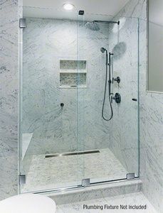 CRL Brushed Nickel Essence® Series Basic Sliding Shower Door Kit with Squared Corner Rollers | CRL Frameless Slider Shower Doors, Bypass Sliding Shower Doors, Tile Showers, Glass Railing System, White Bathrooms, Frameless Sliding Shower Doors, Shower Tiles, Slider Door, Shower Door Hardware