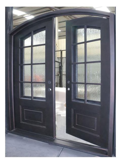 Stock doors in Utah and LA warehouse Iron Double Door, Double Door Entryway, Metal Front Door, Rod Iron, Modern House Interior, Double Front Doors, Doors Interior Modern, Double Entry Doors, Door Entryway