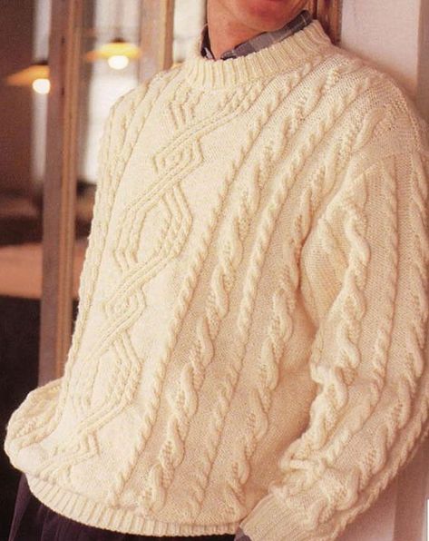 Man Knitting, Free Aran Knitting Patterns, Fishermans Sweater, Mens Cable Knit Sweater, Aran Sweaters, Aran Knitting Patterns, Cable Jumper, Knitting Patterns Free Sweater, Sweater Knitting Pattern