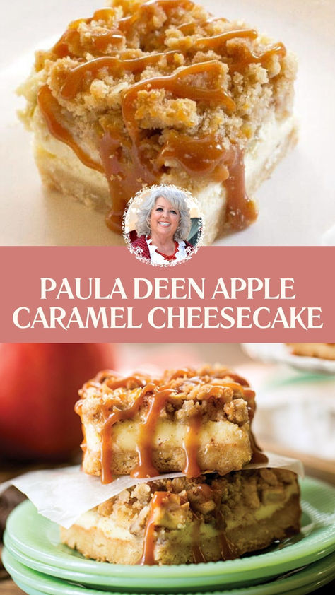 Paula Deen Apple Caramel Cheesecake Apple Caramel Cheesecake, Caramel Apple Cheesecake Recipes, Apple Cheesecake Recipes, Caramel Cheesecake Bars, Desserts Nutella, Apple Autumn, Apple Crisp Cheesecake, Apple Cheesecake Bars, Caramel Apple Cheesecake Bars