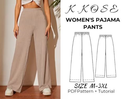 ByKKosePattern - Etsy Türkiye Jersey Pajama Pants, Yoga Pants Sewing Pattern, Pajama Sewing Pattern Women, Pyjamas Sewing Pattern, Lounge Wear Sewing Patterns, Pajama Set Sewing Pattern, Pj Sewing Pattern, Sewing Pants For Women, Pajama Pants Pattern Free