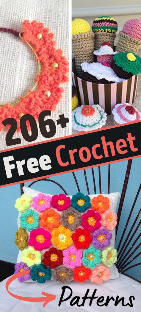 Over 200 Free Crochet patterns for all different levels. Make your own beanie, slippers toys and home decor items #freecrochetpatterns #crochet Free Crochet Patterns Acrylic Yarn, Crochet Cord Pattern, Free Crochet Stitch Patterns, Charity Crochet, Comfy Crochet, Coaster Patterns, Scarves Crochet, Crochet Project Free, Scrap Yarn Crochet