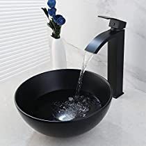 Check this out! Sink Bowls Bathroom, Bathroom Sink Bowls, Black Faucet Bathroom, Black Bathroom Sink, Bathroom Ceramic, Matte Black Bathroom, Round Sink, Bathroom Black, Black Faucet