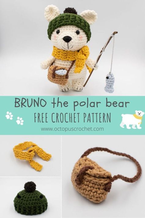 Free Cottage Core Crochet Patterns, Crochet Animaguri Free Pattern, Crochet Bear Ornament, Double Knit Crochet Patterns Free, Mini Amigurumi Free Pattern, Crocheted Bear, Cool Crochet, Fishing Basket, Bear Amigurumi