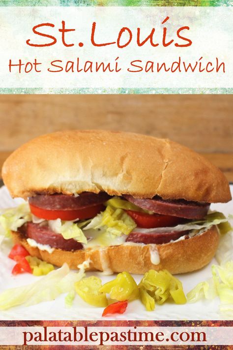 St. Louis Hot Salami Sandwich is inspired by the slow-cooked and thickly sliced salami sandwich from Gioia's Deli. via @suelau1 Hot Salami Sandwich Recipe, Salami Sandwich Recipes, Fall Sandwiches, Salami Sandwich, Flexitarian Recipes, Specialty Sandwiches, Sandwhich Recipes, Sliced Salami, Healthy Sandwich Recipes