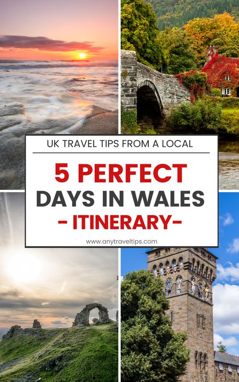 The perfect 5-day itinerary for your Wales (UK) trip. Unique travel tips from a local. Includes a season guide and 7 essential Wales tips. England Scotland Wales Itinerary, Wales Bucket List, Wales Road Trip, Wales Itinerary, Wales Vacation, Castles In Wales, Scotland Road Trip, Uk Trip, Wales Travel