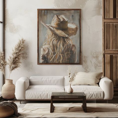 Neutral Western Aesthetic, Cowgirl Portrait, Rustic Salon, Western Living Room, Neutral Artwork, Apartment Dorm, Neutral Wall Decor, Southwestern Home, Portrait Oil Painting