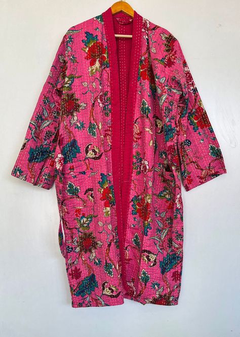 Kantha Kimono, Quilt Coats, Silk Tank Dress, Kantha Fabric, Kantha Jacket, Bridesmaid Dressing Gowns, Long Coat Jacket, Beautiful Owl, Quilt Jacket